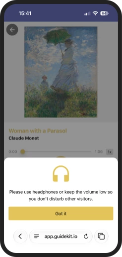 Notice asking visitors to use headphones or keep the volume low